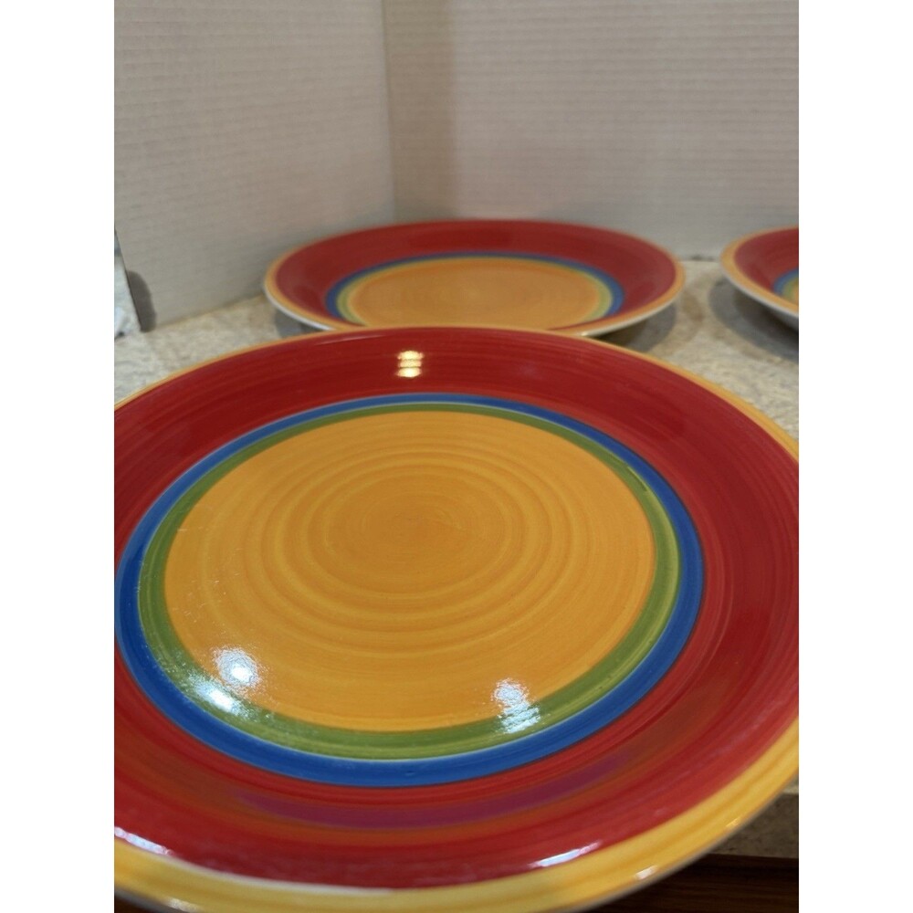 Royal Norfolk Rainbow Swirl Stoneware Dinner Plates Set of 4 10.5” Hand Painted - Picture 2 of 8